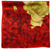 Vintage Soft Cream Retro Red Satin Flower Print 1950s Square Scar