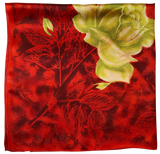 Vintage Soft Cream Retro Red Satin Flower Print 1950s Square Scar