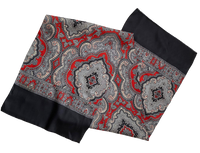 Grey & Red  Art Nouveau Printed  Silk Mix Mens Colourful Vintage Scarf