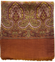 Art Nouveau Brown & Orange Printed Wool Blend Vintage Long Scarf