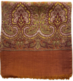 Art Nouveau Brown & Orange Printed Wool Blend Vintage Long Scarf