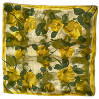 Vintage Yellow Floral Square Printed Silk 1950s Retro Head Scarf