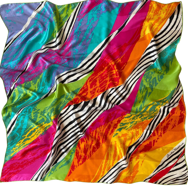 1990s Christian Fischbacher Vivid Silk Abstract Print Large Scarf