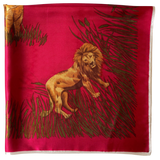 1960s Safari Bright Pink Satin Scarf Lions & Tigers Print Scarf