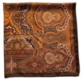 Vintage Art Nouveau Paisley Toffee Brown Intricate Pure Silk Scarf