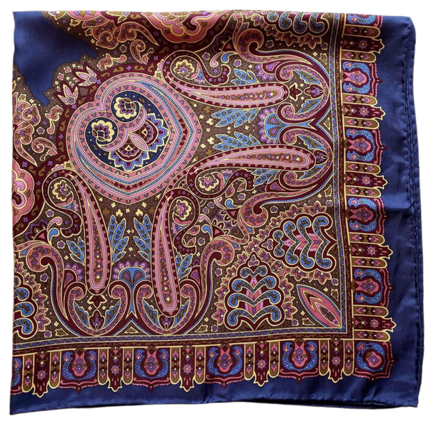 Vintage Art Nouveau Paisley Purple & Blue Intricate Pure Silk Scarf