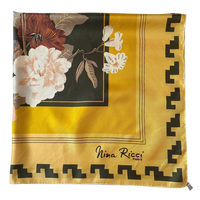 Original Baroque Nina Ricci Italian Silk Floral & Gold Square Head Scarf