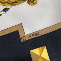 Hermès Authentic Les Clefs Keys Cathy Latham Silk Twill Gold & Black Square