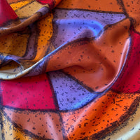 Abstract Circular Retro Colourful Satin 1950s Retro Hand Rolled Head Scarf