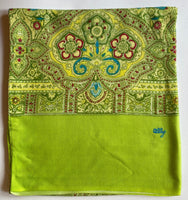 Vintage Oilily Art Nouveau Intricate Art Nouveau Lime Green Printed Wool Mens Oblong Long Scarf
