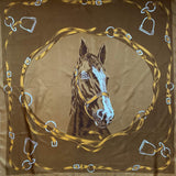 Silk Horse Equestrian Golden Brown Silk Hand Rolled Square Scarf