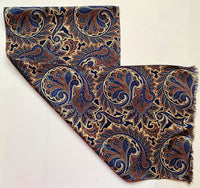 Vintage Opulent Blue & Gold Art Nouveau Silk Intricate Print Long Scarf- Silk Vintage Gift