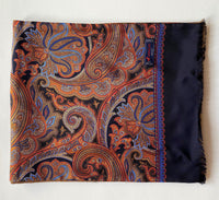 Vintage Gold - Blue Hemley Silk & Wool Paisley Intricate MOD Original Printed Mens Colourful Oblong Scarf