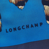 Longchamp Logo Turquoise Authentic Pure Silk Hand Rolled Square Hair Scarf