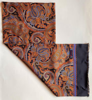 Vintage Gold - Blue Hemley Silk & Wool Paisley Intricate MOD Original Printed Mens Colourful Oblong Scarf