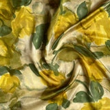 Vintage Yellow Floral Square Printed Silk 1950s Retro Head Scarf