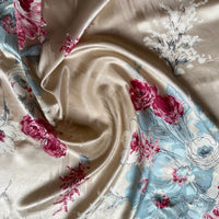 1950s Pretty Pink & Cream Vintage Floral Painted Satin Scarf