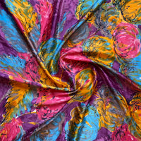 Vintage Abstract Colourful  Floral Acetate Satin 1950s Retro Head Scarf