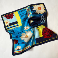 1990s Esprit Bright Colourful Abstract Hand Rolled Silk Neck Scarf