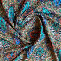 Vintage Art Nouveau Paisley Brown & Blue Intricate Pure Silk Scarf