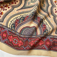 Vintage Crepe Silk Art Nouveau Cream & Pink Intricate Pure Silk Scarf