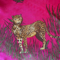 1960s Safari Bright Pink Satin Scarf Lions & Tigers Print Scarf