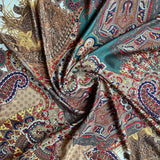 Vintage Smashing Colourful Peasant  Art Nouveau Paisley Print Silk Large Head Scarf