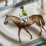 Celine Paris Equestrian Designer Vintage White & Vivid Yellow Silk Scarf