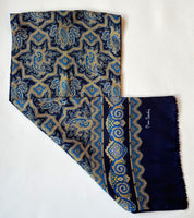 Vintage Pierre Cardin Fabulous Navy Blue Paisley Men’s Fine Intricate Art Nouveau Pure Silk MOD Single Sided Evening Scarf