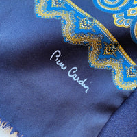 Vintage Pierre Cardin Fabulous Navy Blue Paisley Men’s Fine Intricate Art Nouveau Pure Silk MOD Single Sided Evening Scarf